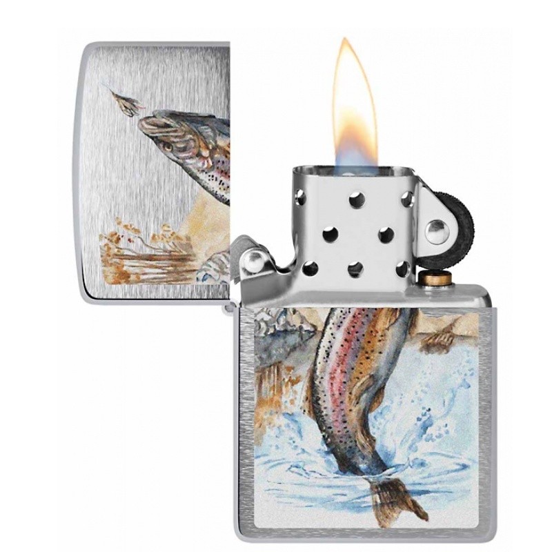 Zapalovač Zippo 21862 Jumping Trout Brushed Chrome