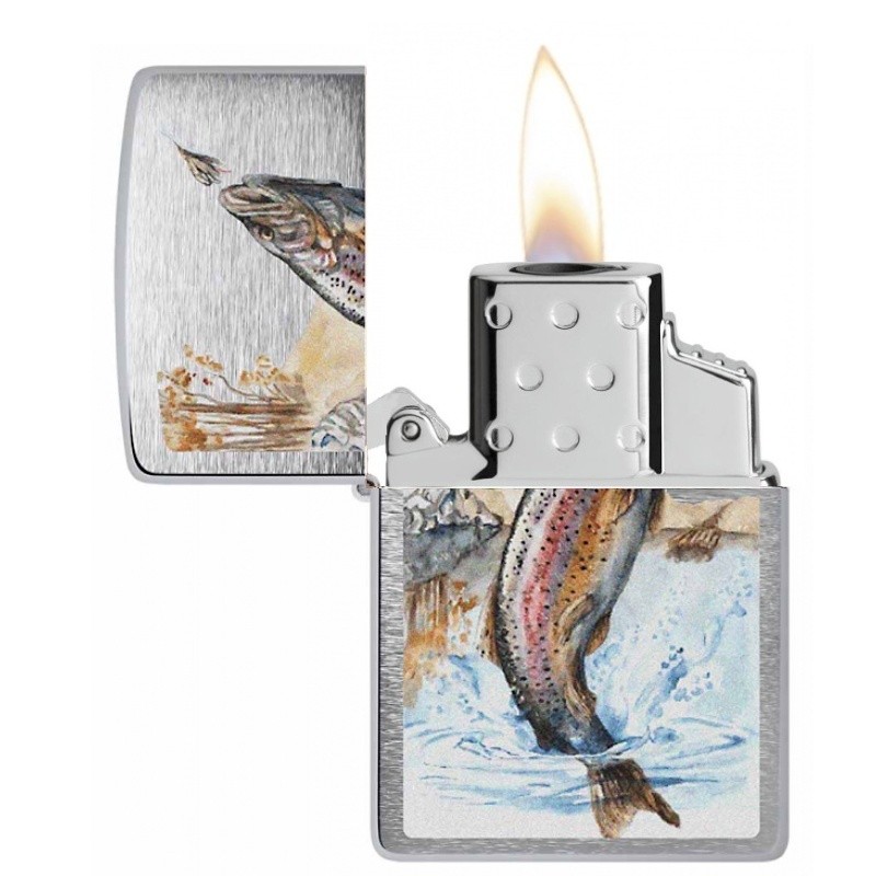Zapalovač Zippo 21862 Jumping Trout Brushed Chrome, plynový, jednotryskový