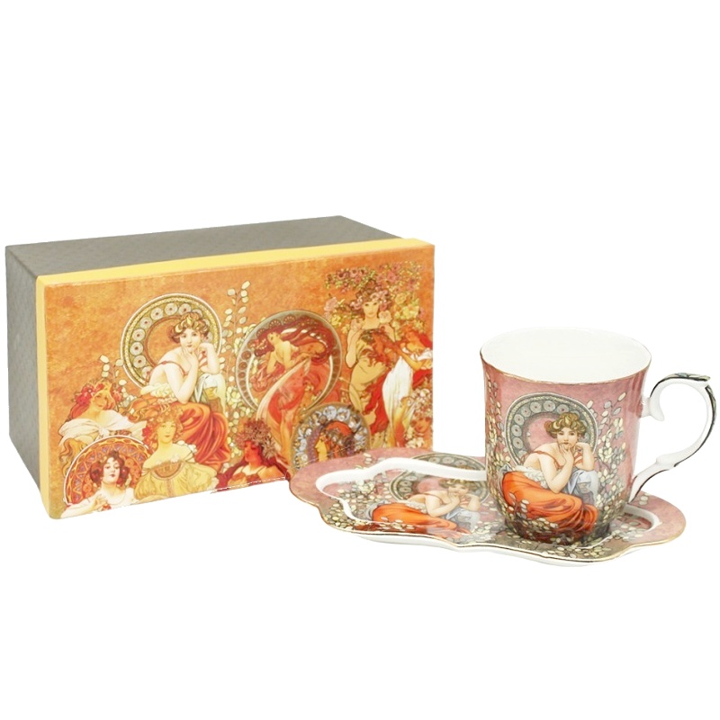 Hrnek 350 ml s táckem, Alfons Mucha, Topaz