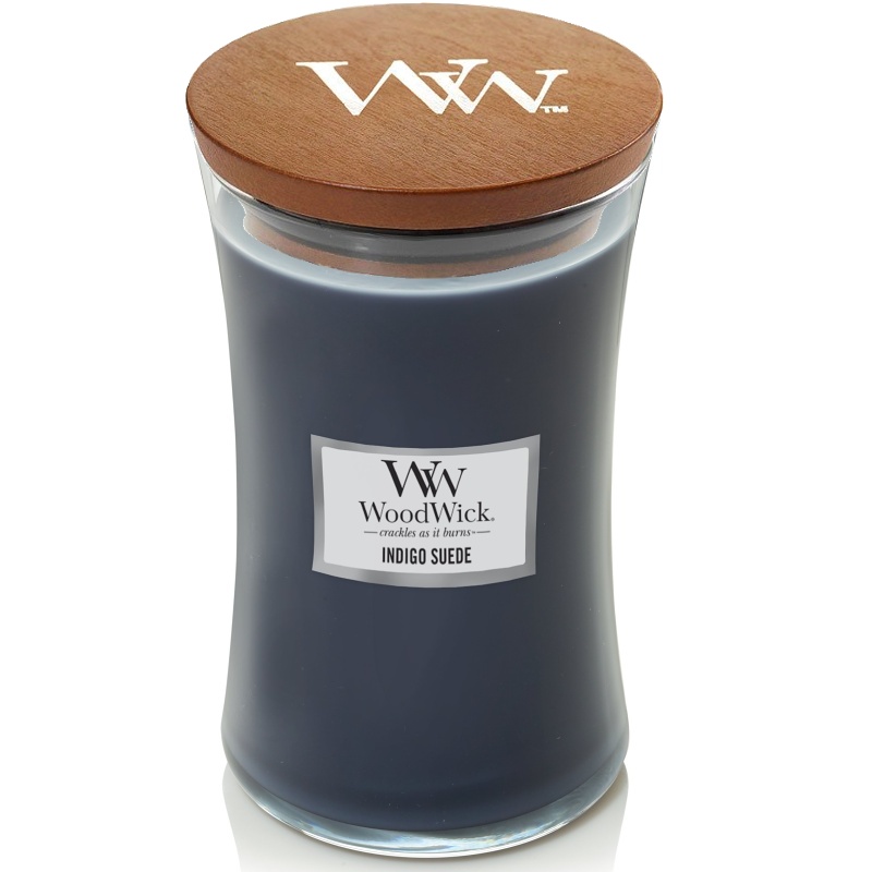 Svíčka WoodWick Indigo Suede, váza, velká