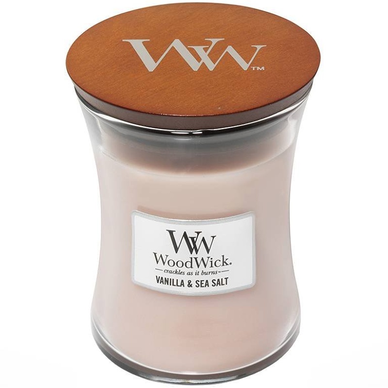 Svíčka WoodWick Vanilla & Sea Salt, váza, střední