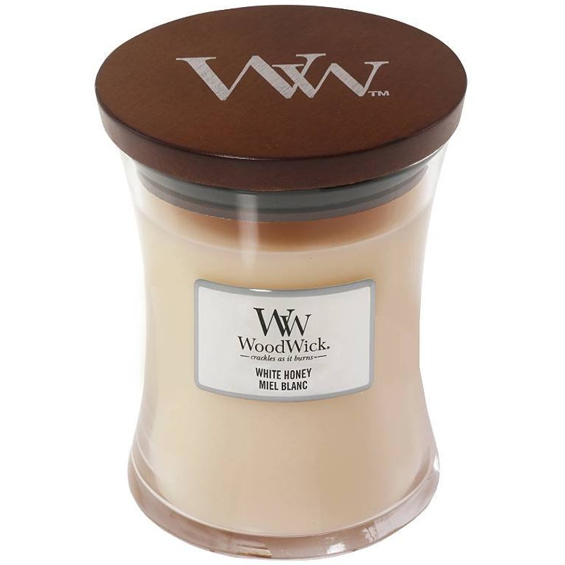 Svíčka WoodWick White Honey, váza, střední