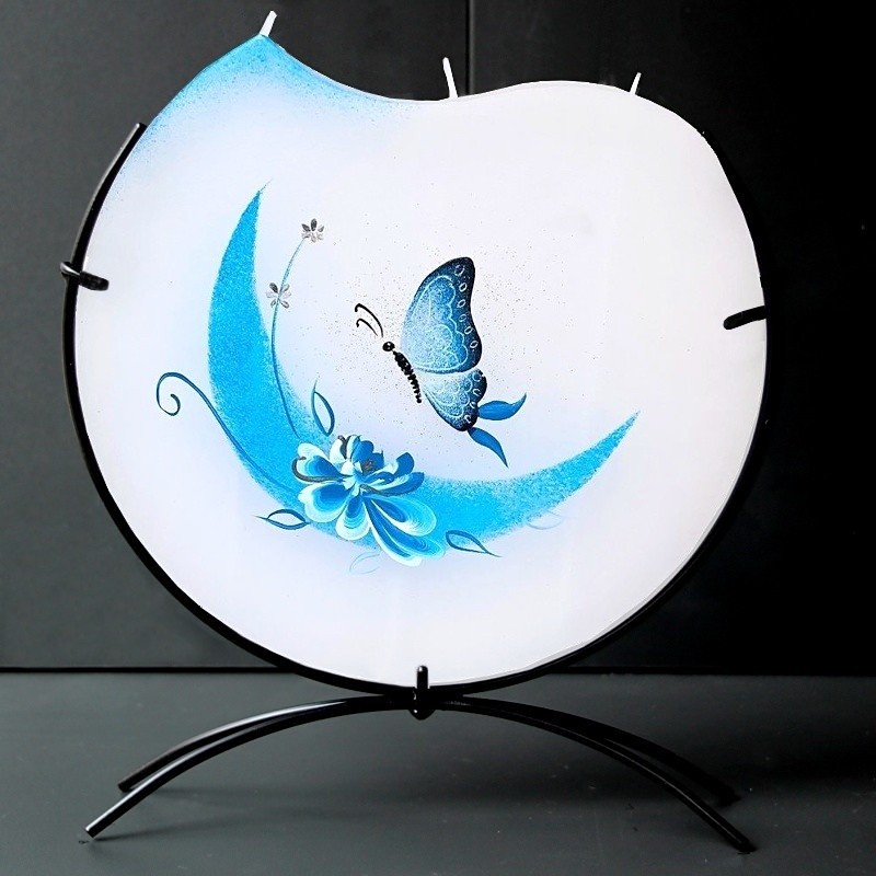 Svíčka, ručně malovaná, plochá, Motýl s měsícem 220