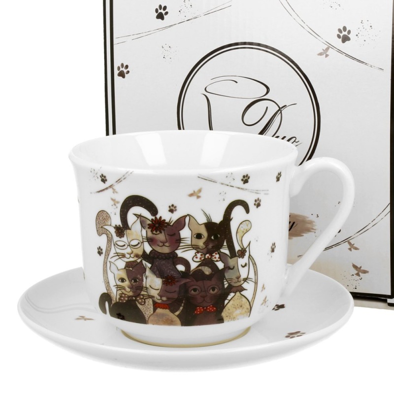 Šálek s podšálkem 470 ml JUMBO, porcelán, Cats Family